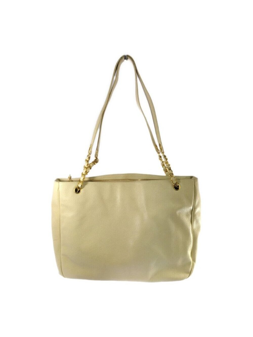 Chanel Caviar Leather Jumbo CC Logo Chain Tote CC Beige Gold Vintage All - Picture 3 of 10